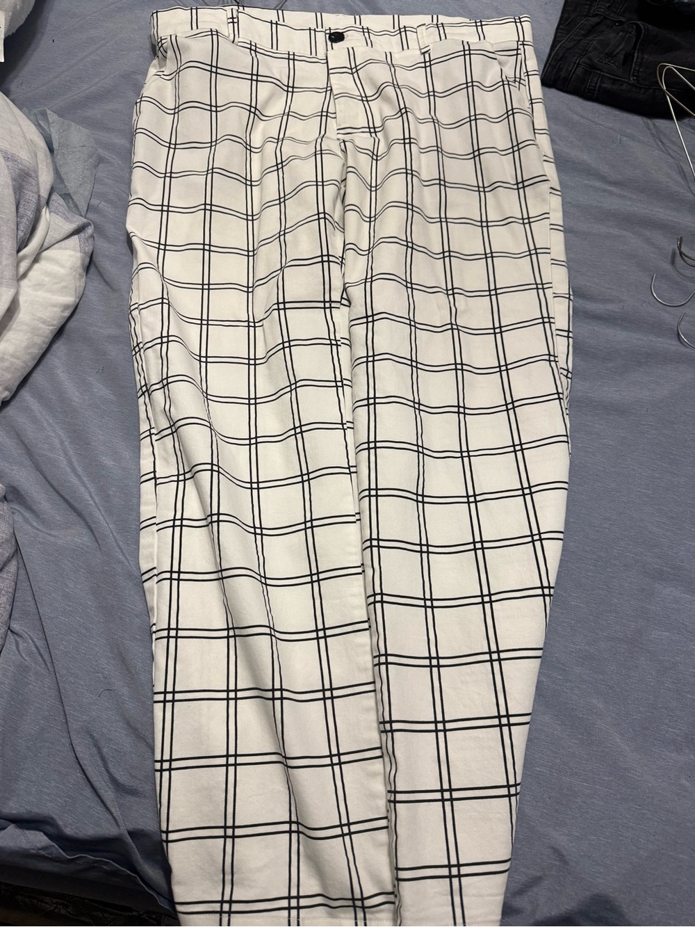 Men's White Windowpane Dress Pants - Classic Black Grid